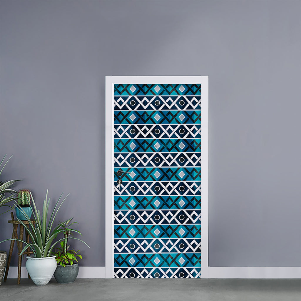 Turquoise Aztec Geometric Pattern Print Door Sticker