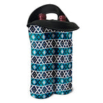 Turquoise Aztec Geometric Pattern Print Double Neoprene Wine Tote