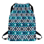 Turquoise Aztec Geometric Pattern Print Drawstring Backpack