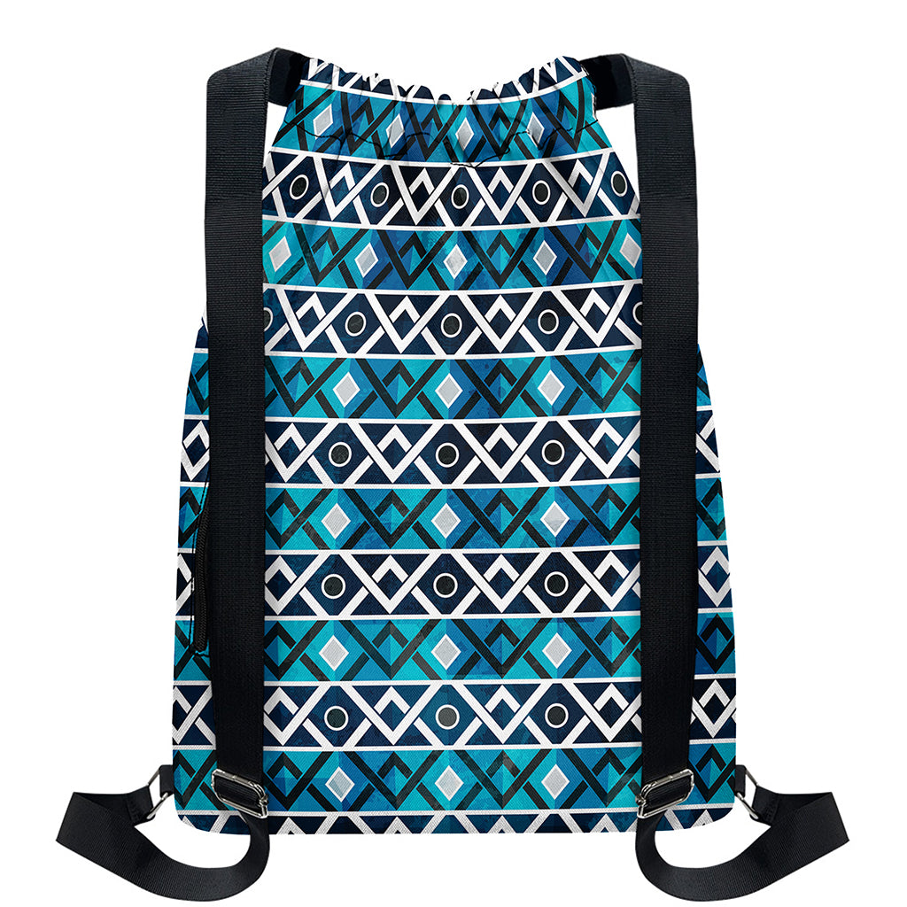 Turquoise Aztec Geometric Pattern Print Drawstring Backpack
