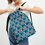 Turquoise Aztec Geometric Pattern Print Drawstring Backpack