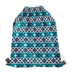 Turquoise Aztec Geometric Pattern Print Drawstring Bag