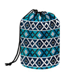Turquoise Aztec Geometric Pattern Print Drawstring Makeup Bag
