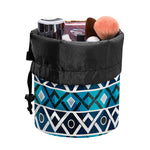 Turquoise Aztec Geometric Pattern Print Drawstring Makeup Bag