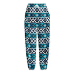 Turquoise Aztec Geometric Pattern Print Fleece Lined Knit Pants
