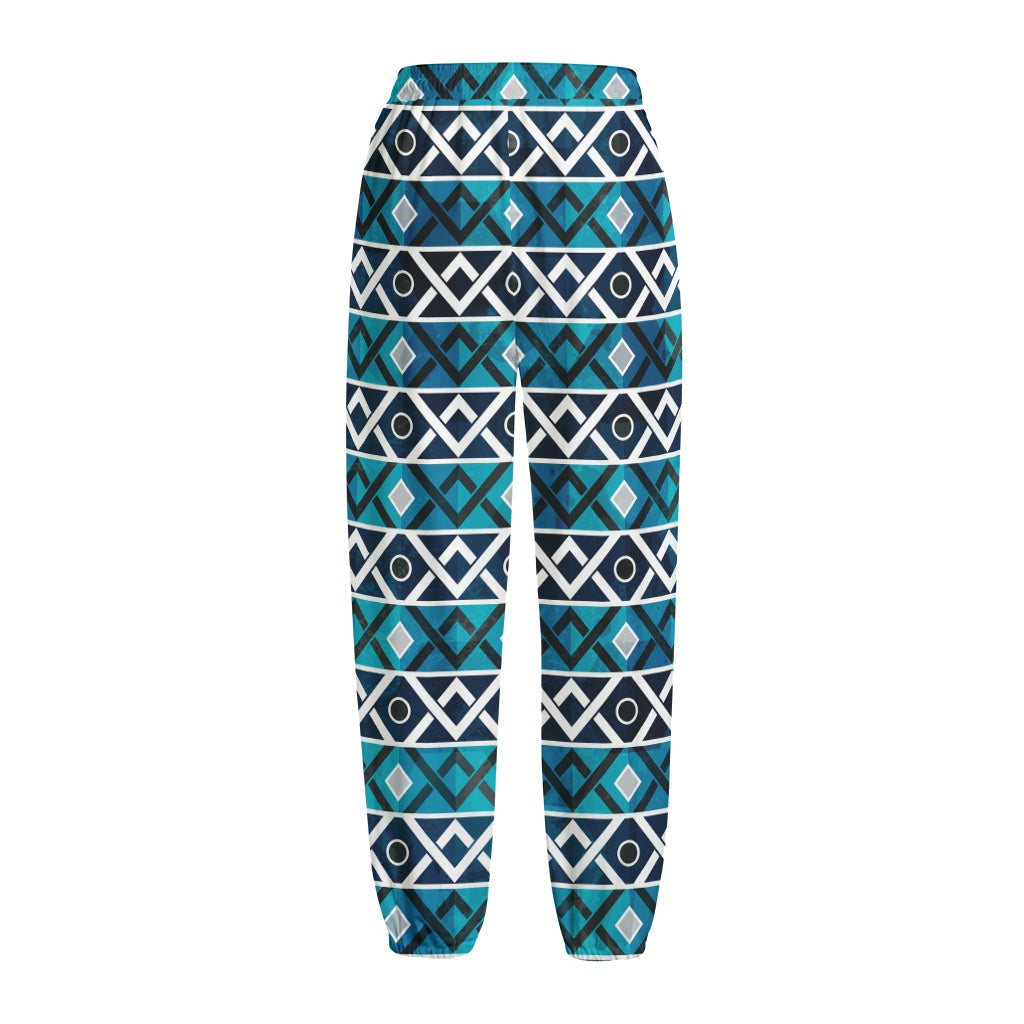 Turquoise Aztec Geometric Pattern Print Fleece Lined Knit Pants