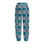 Turquoise Aztec Geometric Pattern Print Fleece Lined Knit Pants