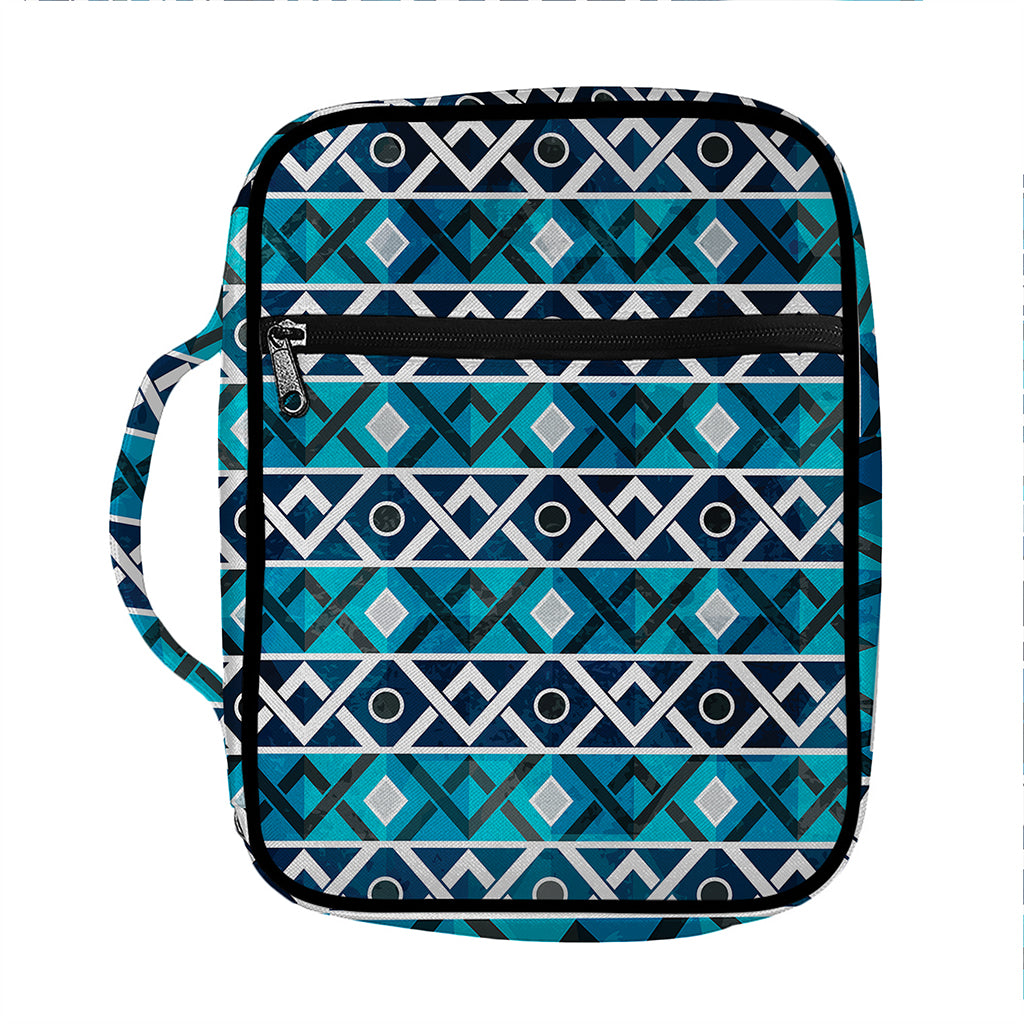 Turquoise Aztec Geometric Pattern Print Front Pocket Bible Bag