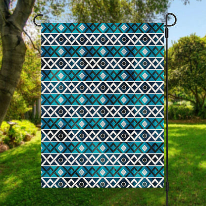 Turquoise Aztec Geometric Pattern Print Garden Flag