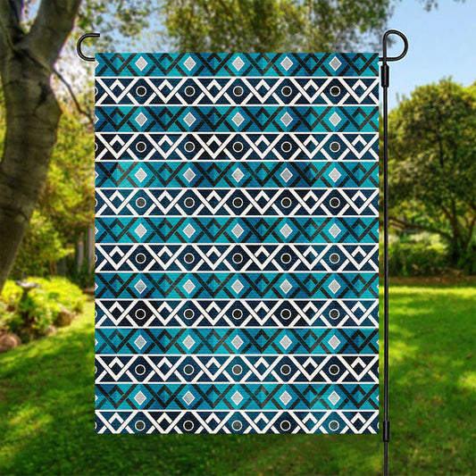 Turquoise Aztec Geometric Pattern Print Garden Flag