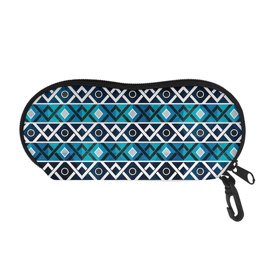 Turquoise Aztec Geometric Pattern Print Glasses Case