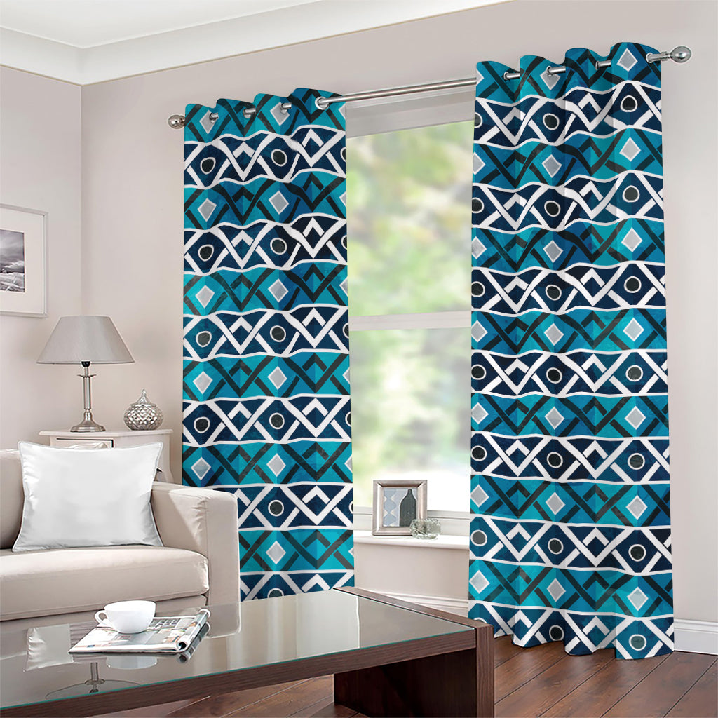 Turquoise Aztec Geometric Pattern Print Grommet Curtains