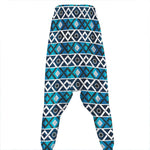 Turquoise Aztec Geometric Pattern Print Hammer Pants