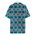 Turquoise Aztec Geometric Pattern Print Hawaiian Shirt