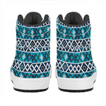 Turquoise Aztec Geometric Pattern Print High Top Leather Sneakers