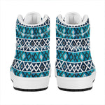 Turquoise Aztec Geometric Pattern Print High Top Leather Sneakers