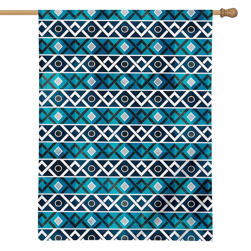 Turquoise Aztec Geometric Pattern Print House Flag
