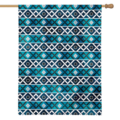 Turquoise Aztec Geometric Pattern Print House Flag