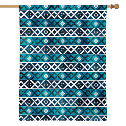 Turquoise Aztec Geometric Pattern Print House Flag