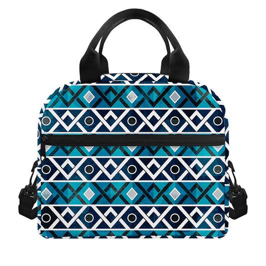 Turquoise Aztec Geometric Pattern Print Insulated Lunch Bag