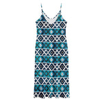 Turquoise Aztec Geometric Pattern Print Jersey Midi Cami Dress