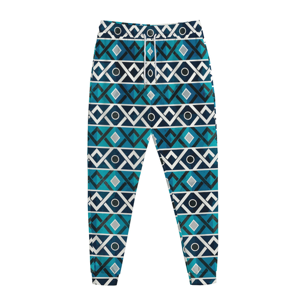 Turquoise Aztec Geometric Pattern Print Jogger Pants