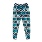 Turquoise Aztec Geometric Pattern Print Jogger Pants