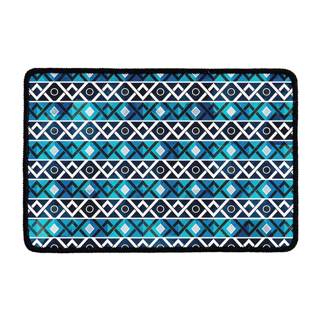 Turquoise Aztec Geometric Pattern Print Kitchen Mat