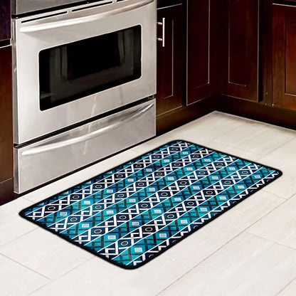 Turquoise Aztec Geometric Pattern Print Kitchen Mat