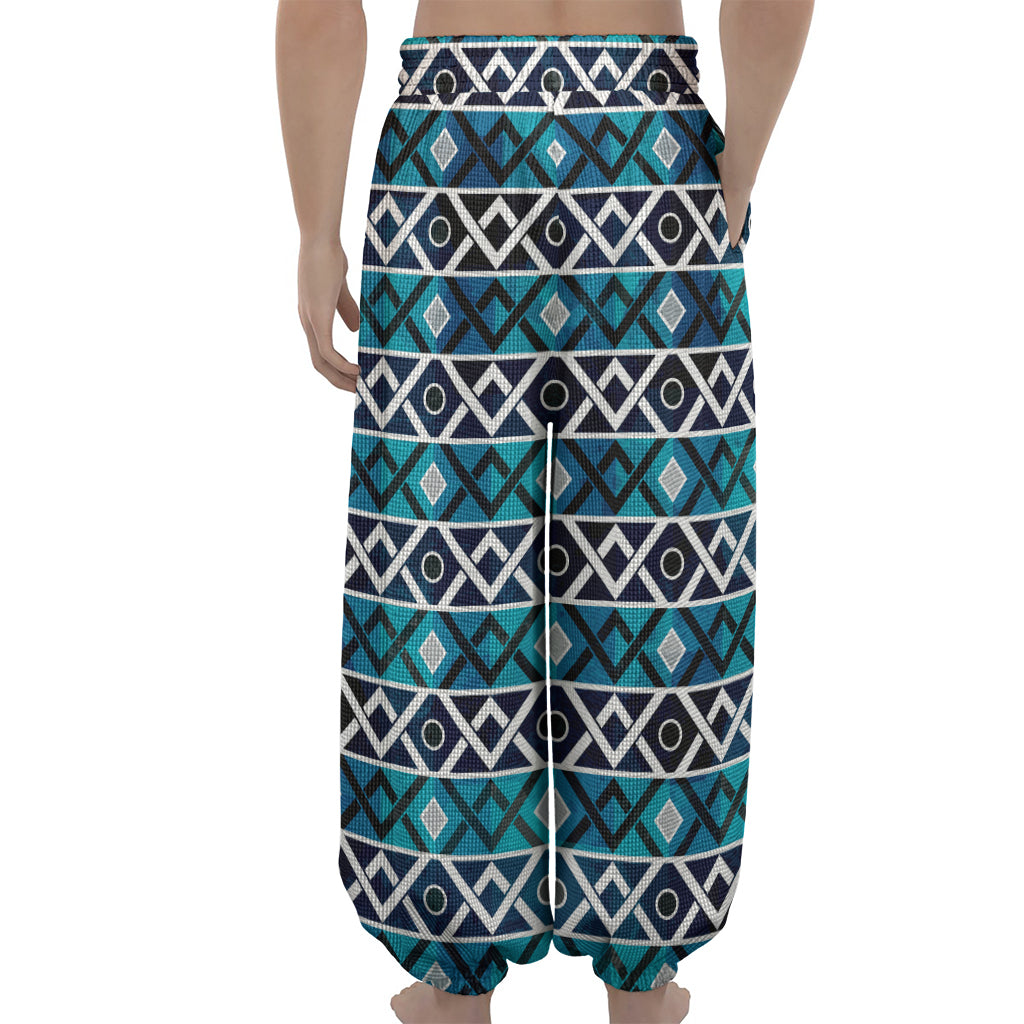 Turquoise Aztec Geometric Pattern Print Lantern Pants
