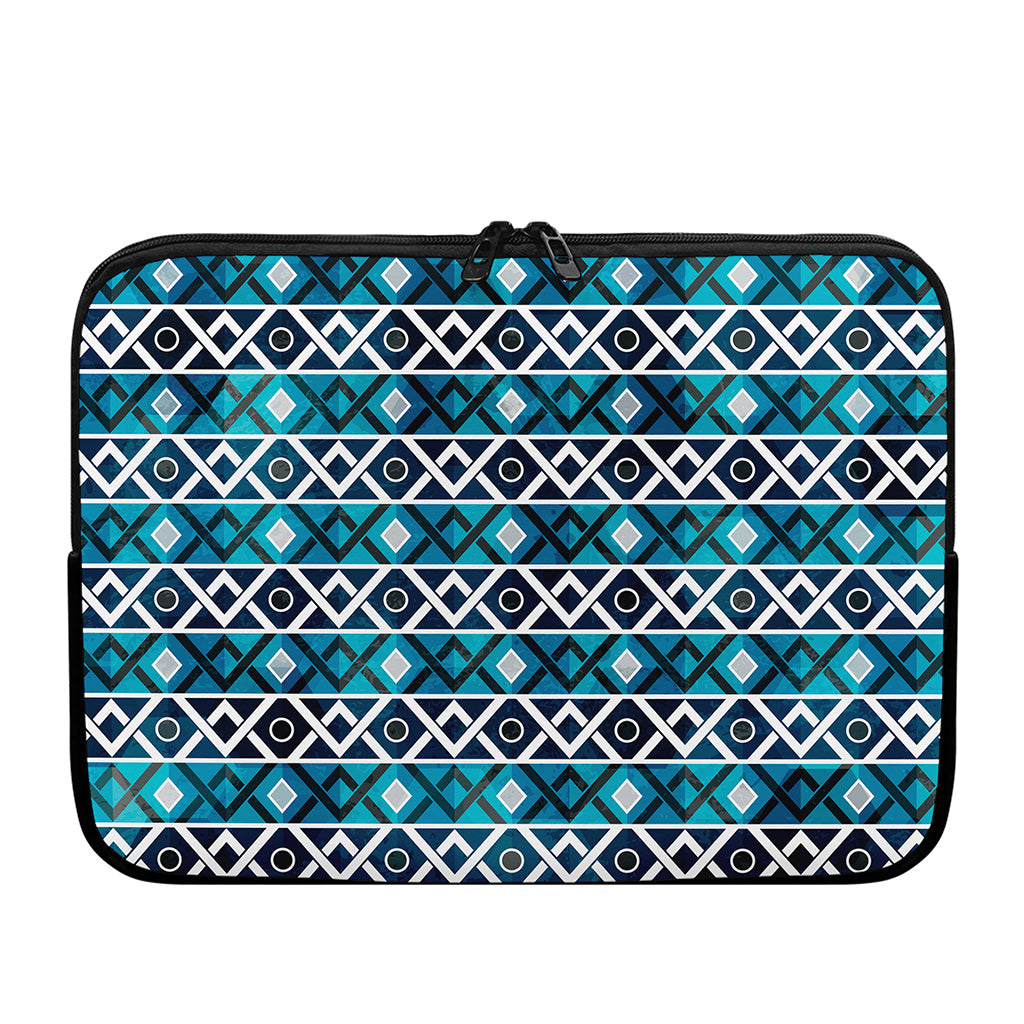 Turquoise Aztec Geometric Pattern Print Laptop Sleeve