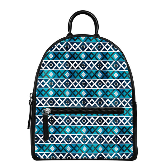 Turquoise Aztec Geometric Pattern Print Leather Backpack