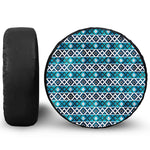 Turquoise Aztec Geometric Pattern Print Leather Spare Tire Cover