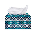 Turquoise Aztec Geometric Pattern Print Leather Tissue Box Cover
