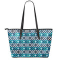 Turquoise Aztec Geometric Pattern Print Leather Tote Bag With Zipper