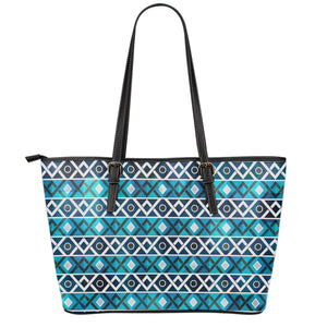 Turquoise Aztec Geometric Pattern Print Leather Tote Bag