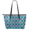 Turquoise Aztec Geometric Pattern Print Leather Tote Bag