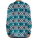 Turquoise Aztec Geometric Pattern Print Long Sleeve Baseball Jersey