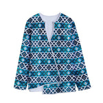 Turquoise Aztec Geometric Pattern Print Long Sleeve Short Coat