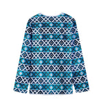 Turquoise Aztec Geometric Pattern Print Long Sleeve Short Coat