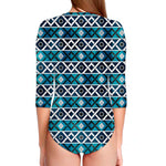Turquoise Aztec Geometric Pattern Print Long Sleeve Swimsuit