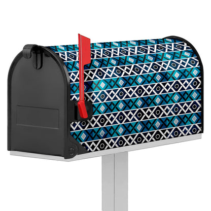 Turquoise Aztec Geometric Pattern Print Mailbox Cover