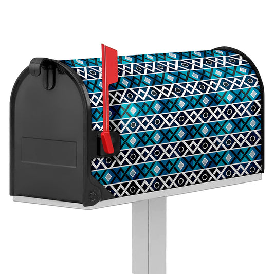 Turquoise Aztec Geometric Pattern Print Mailbox Cover