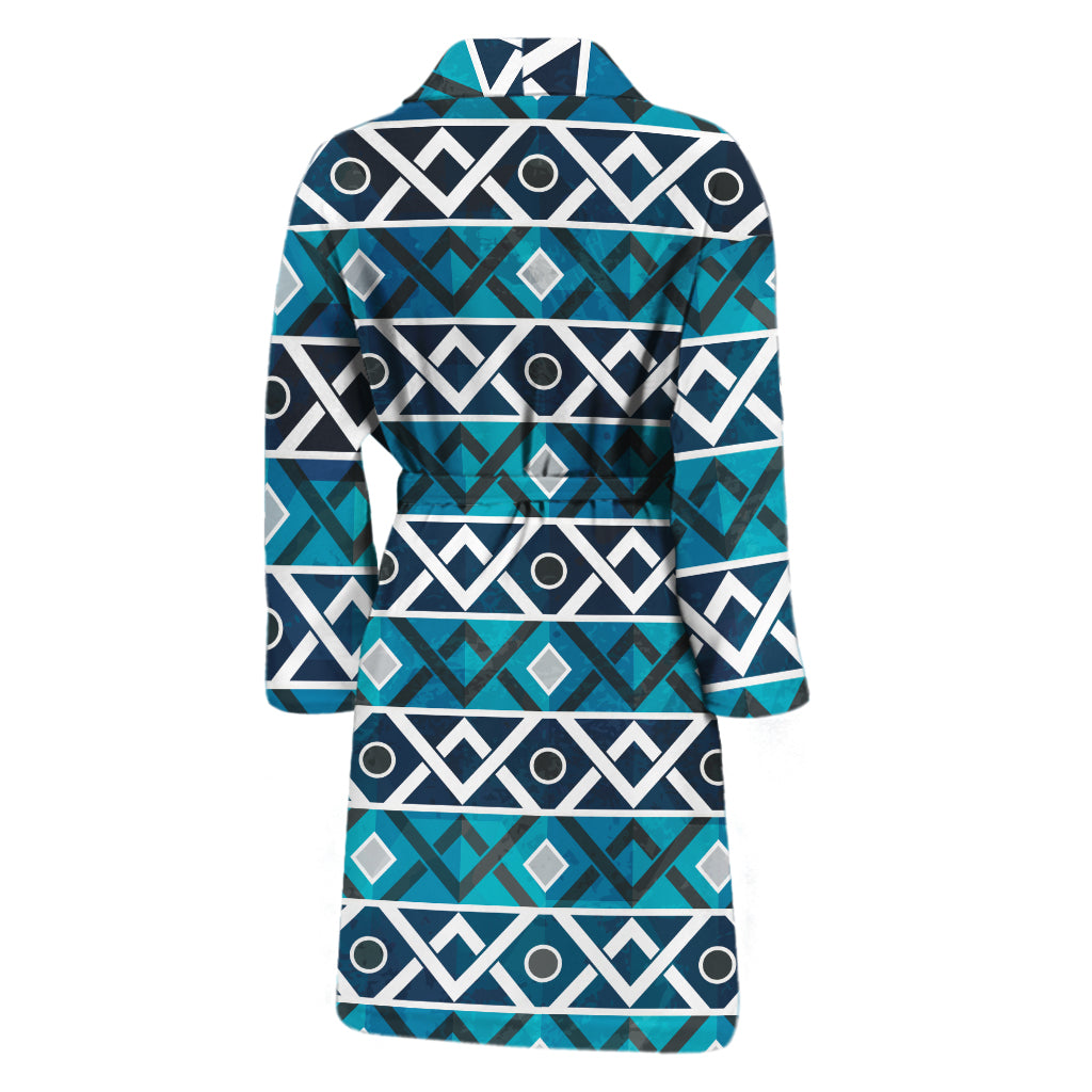 Turquoise Aztec Geometric Pattern Print Men's Bathrobe