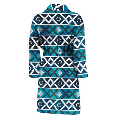 Turquoise Aztec Geometric Pattern Print Men's Bathrobe
