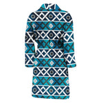 Turquoise Aztec Geometric Pattern Print Men's Bathrobe