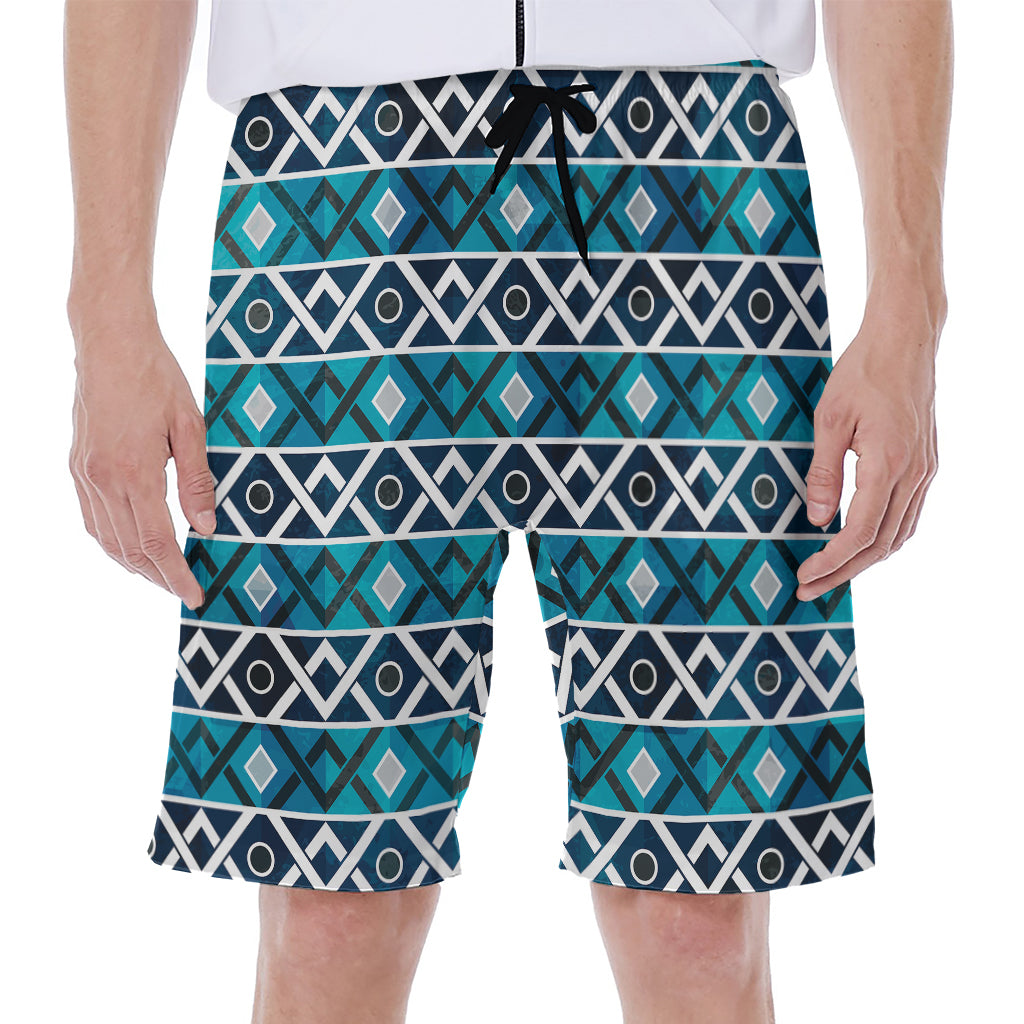 Turquoise Aztec Geometric Pattern Print Men's Beach Shorts