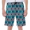 Turquoise Aztec Geometric Pattern Print Men's Beach Shorts