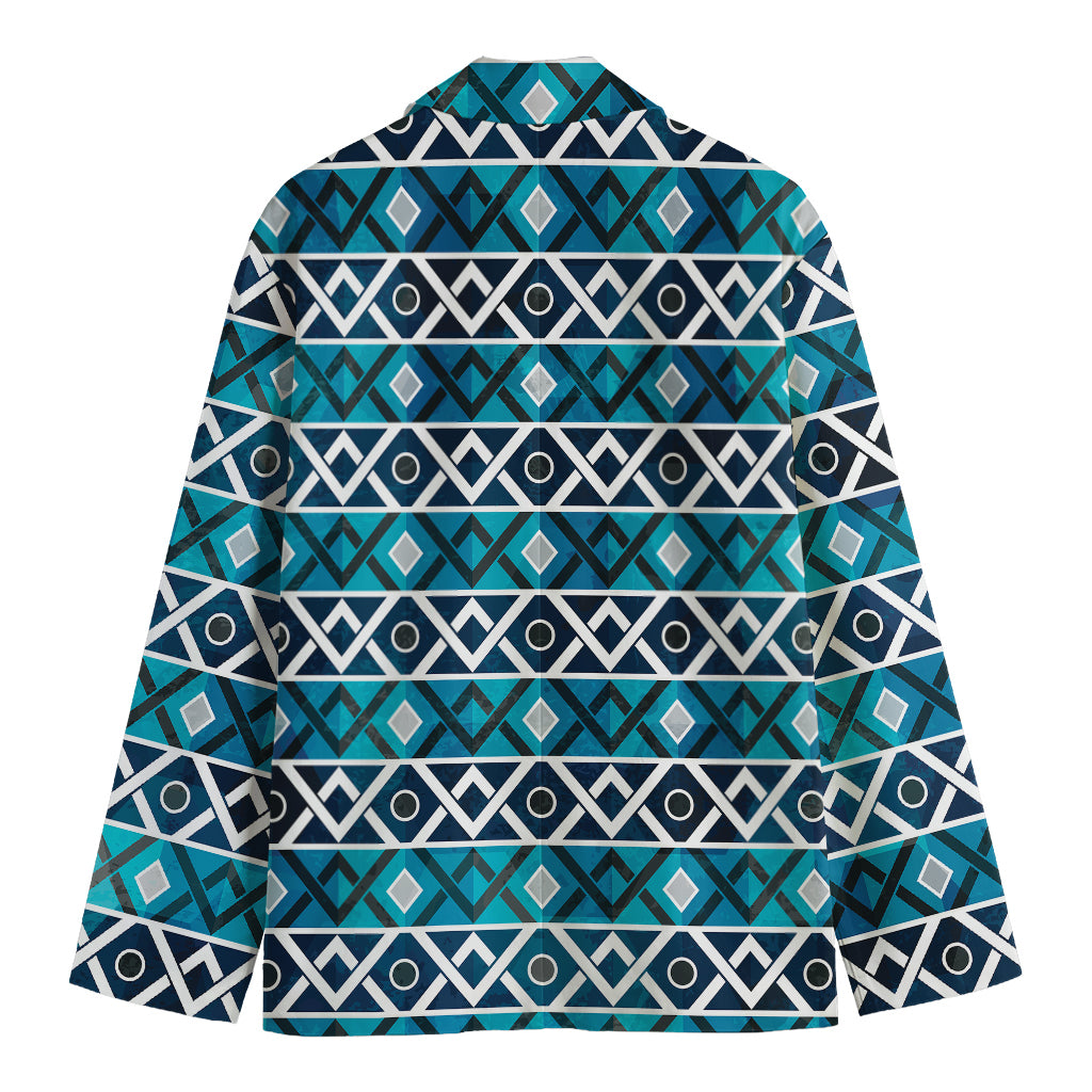 Turquoise Aztec Geometric Pattern Print Men's Blazer