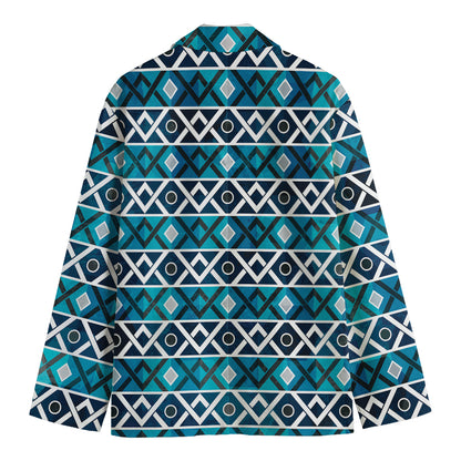 Turquoise Aztec Geometric Pattern Print Men's Blazer
